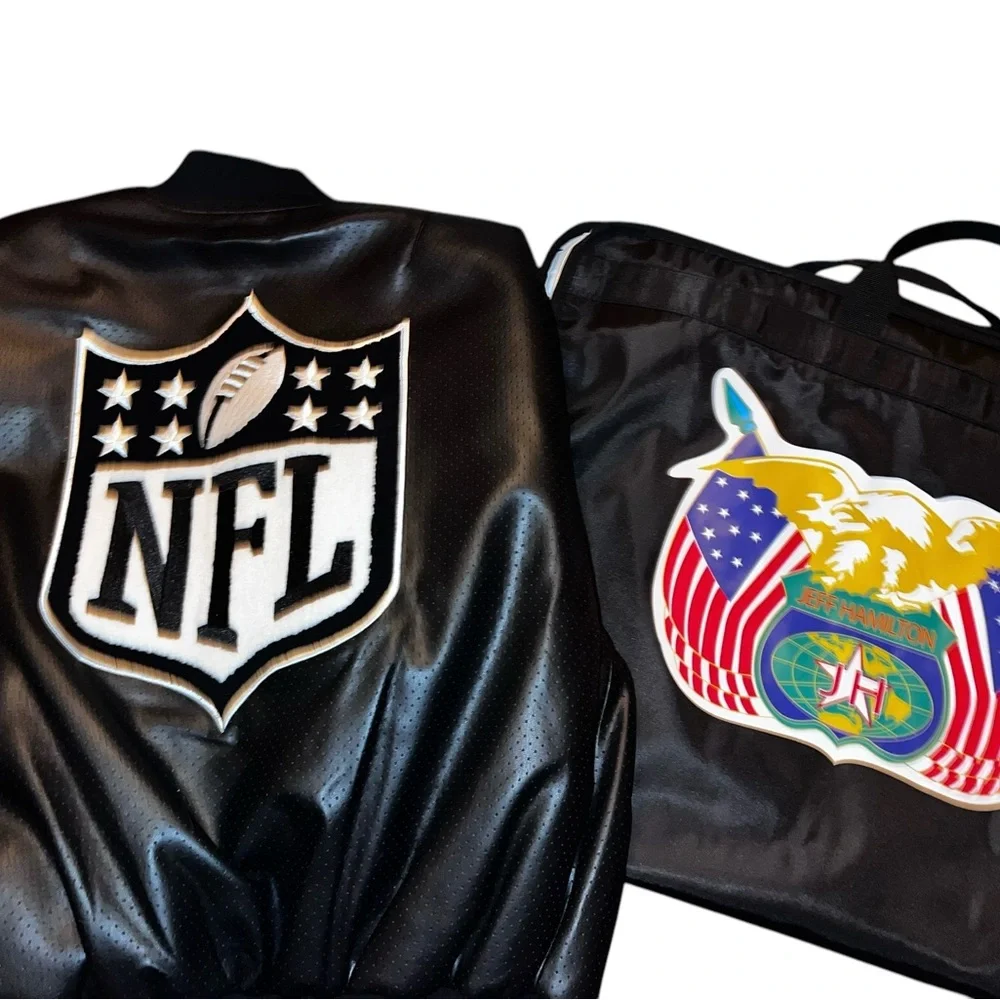 New Jeff Hamilton black NFL Reverse bomber Jacket + garment bag mens XL EAGLES - Picture 2 of 15